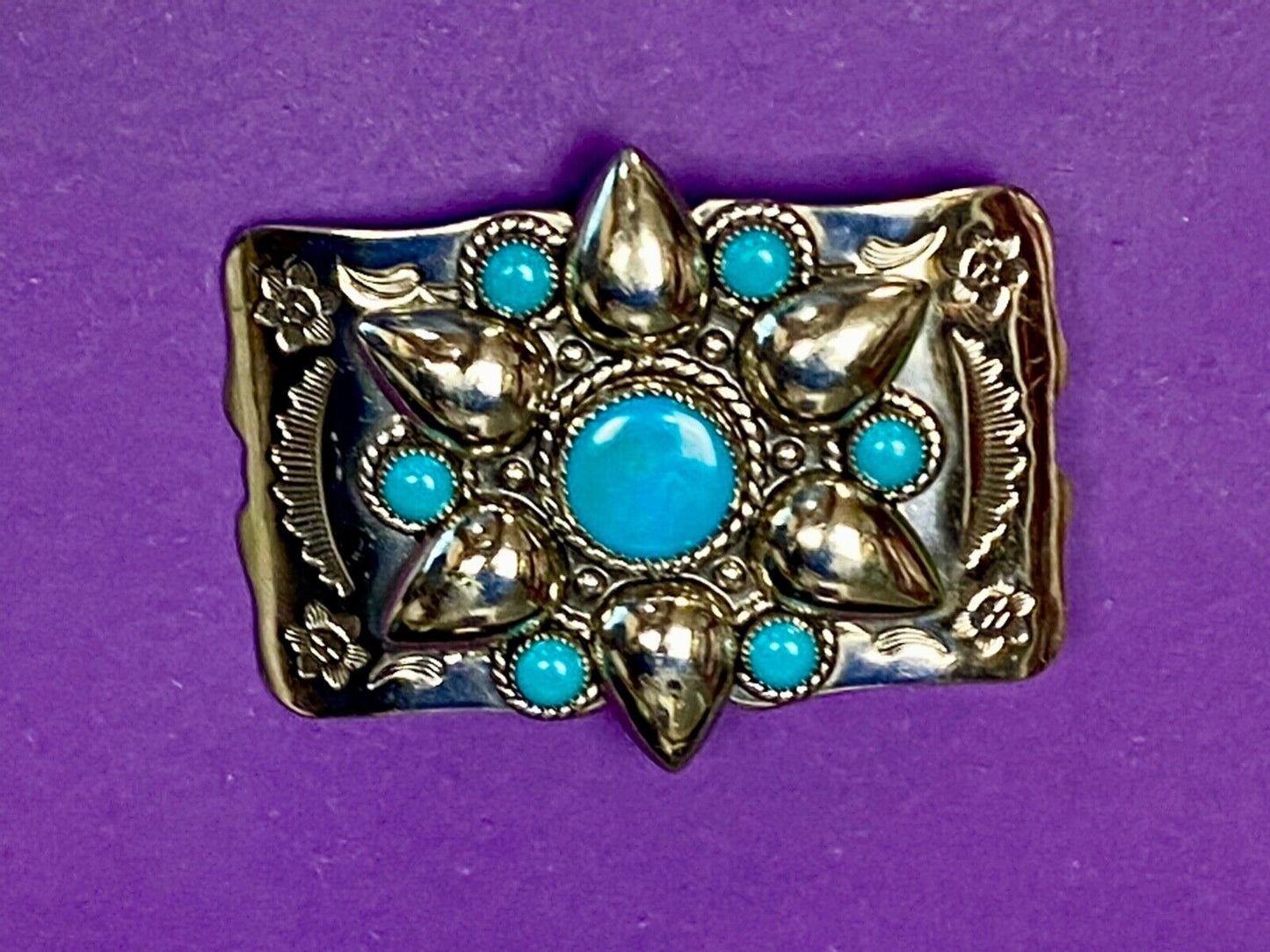 Beautiful Nickel Silver Southwestern 2.5" Wide Belt Buckle By Bell