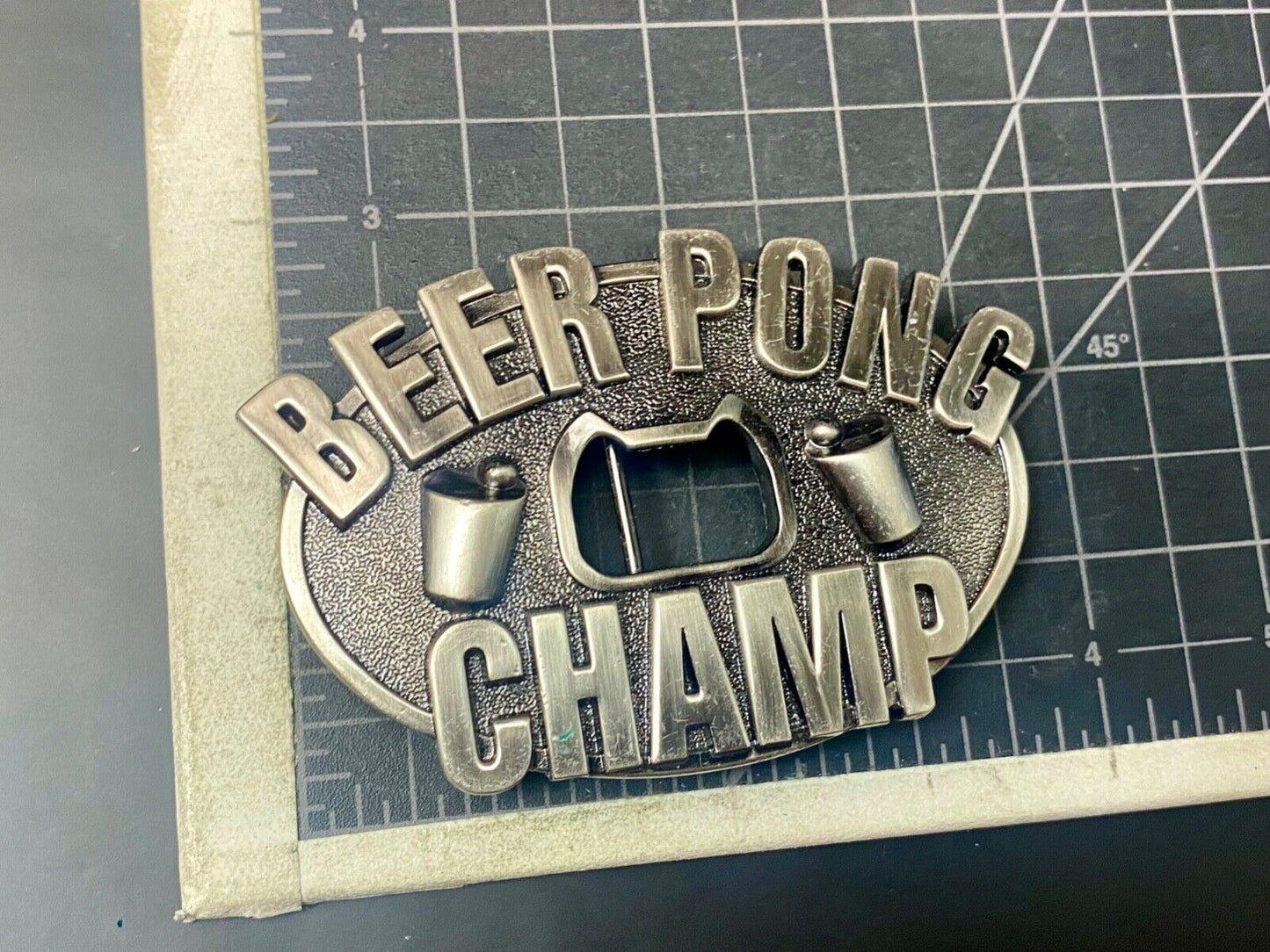 Beer Pong Champion Champ & Integrated Bottle Opener Belt Buckle College Gag Gift
