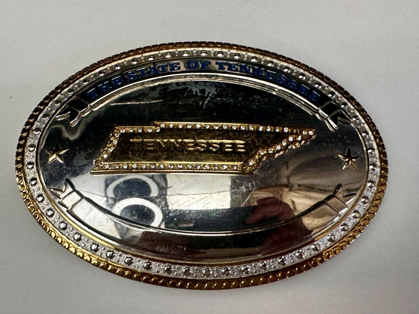 The State of Tennessee with Rhinestone Accents Two Tone Large Belt Buckle by ATI