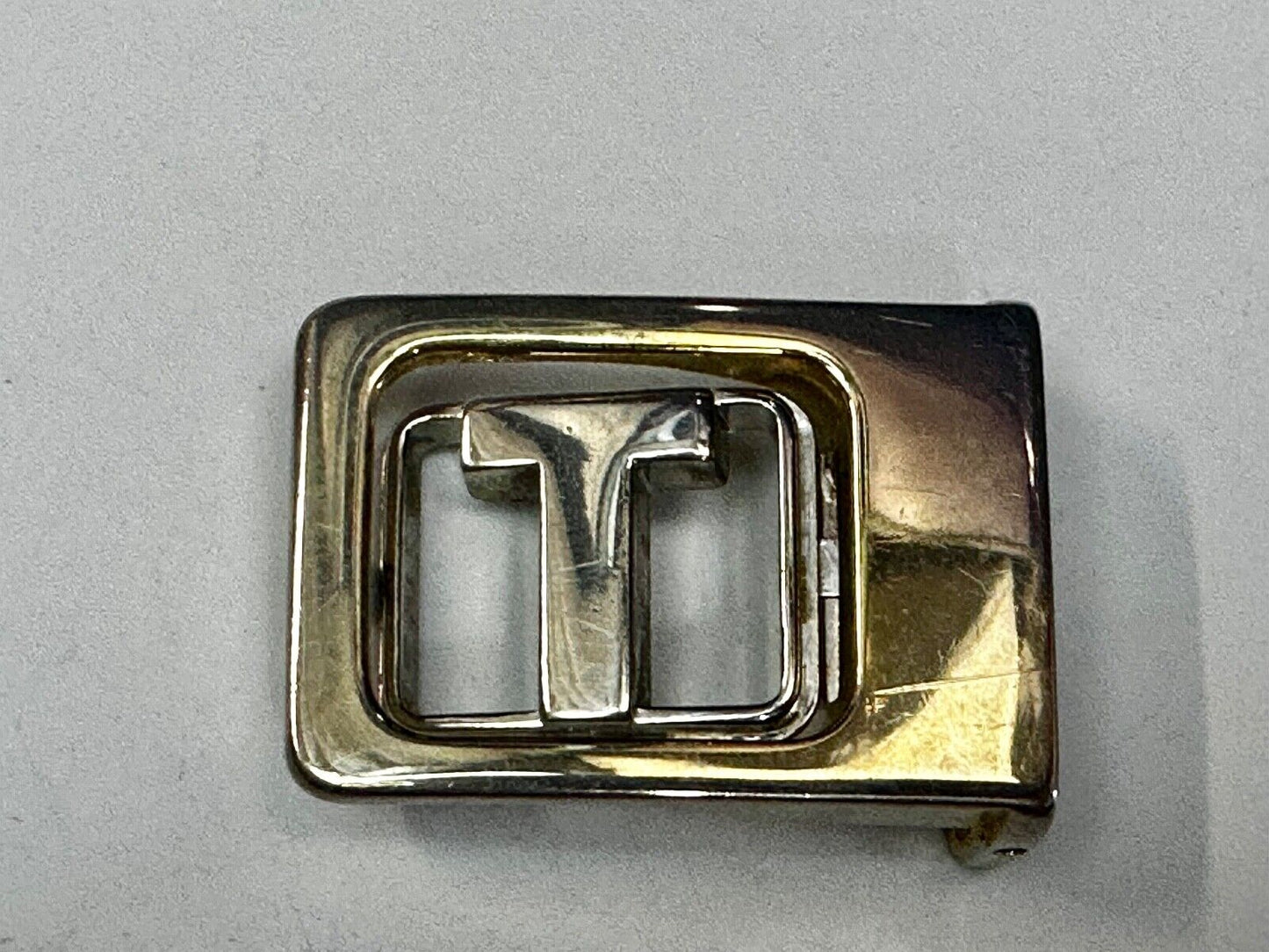 T - Letter Initial Monogram Vintage two tone swing arm small belt buckle