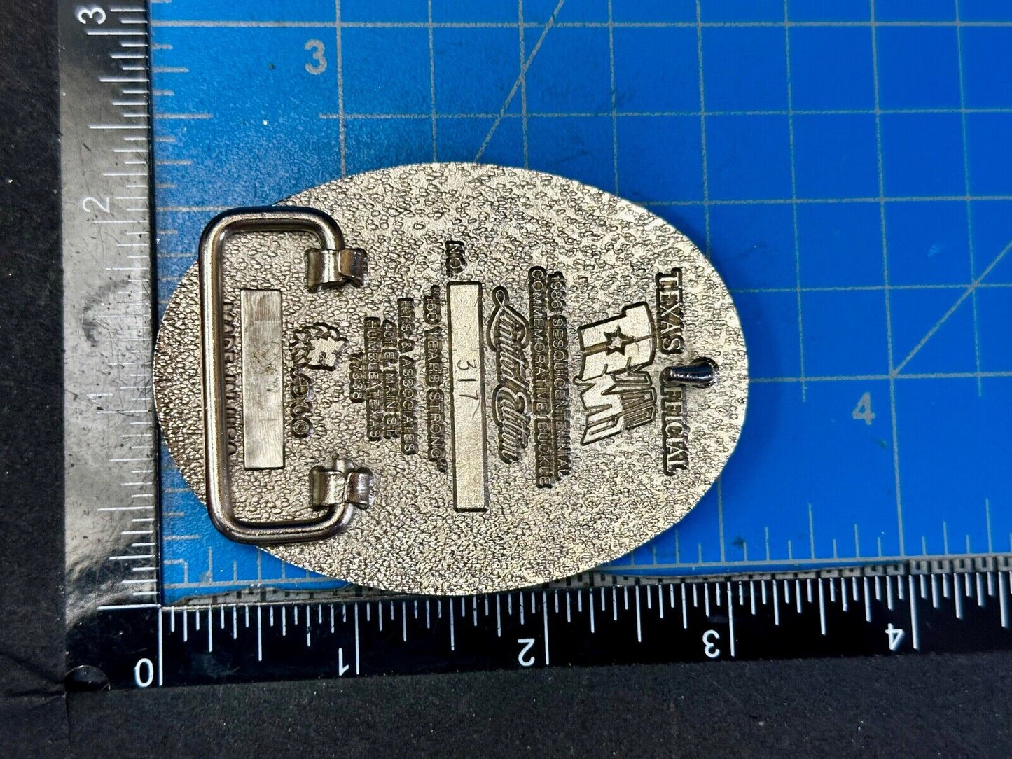 Texas Official 1986 Sesquicentennial ADM Belt Buckle - Oil rig, Alamo Lone Star