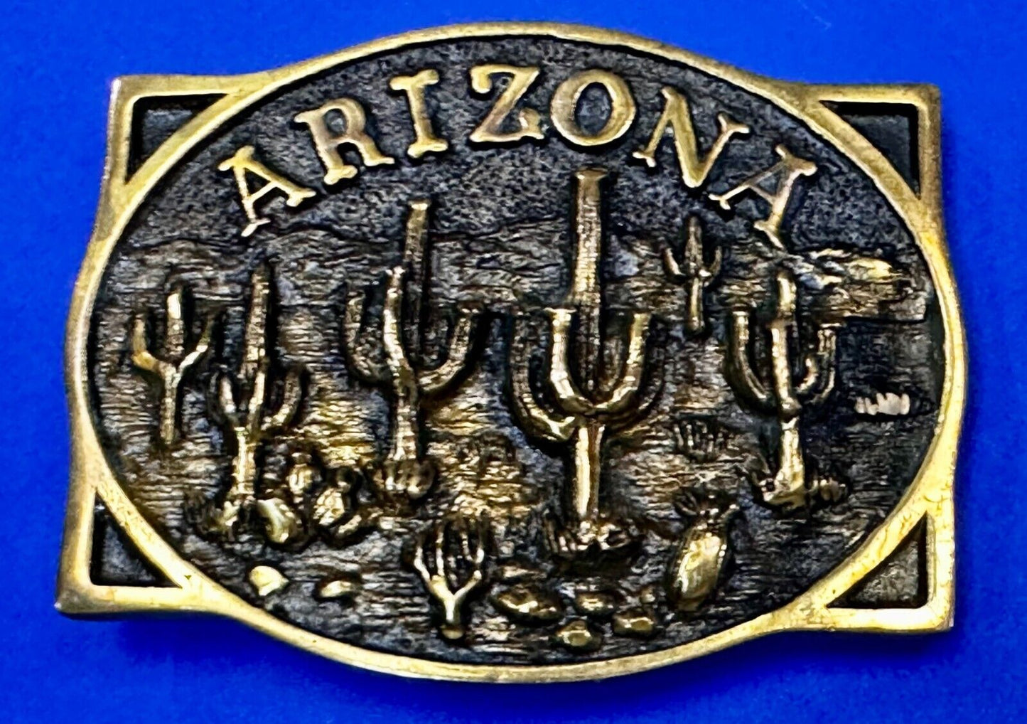 ARIZONA State Southwest Desert Cactus Solid Brass 1982 Heritage Mint Belt Buckle