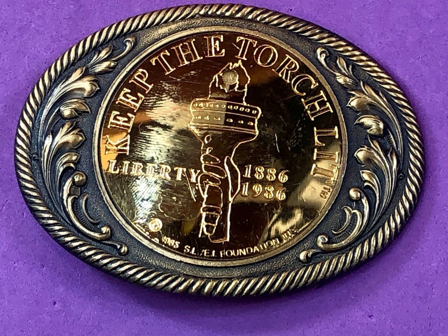 Vintage Coin Centerpiece Western Belt Buckle - Keep the torch lit - American