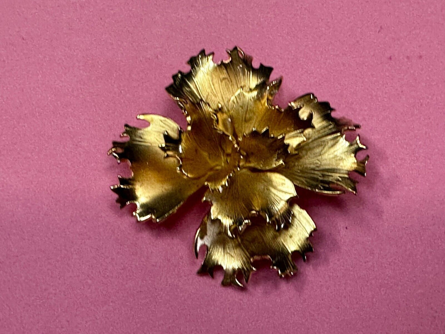 Beautiful Carnation Flower Cutout Gold Tone Brooch Pin Signed by Giovanni