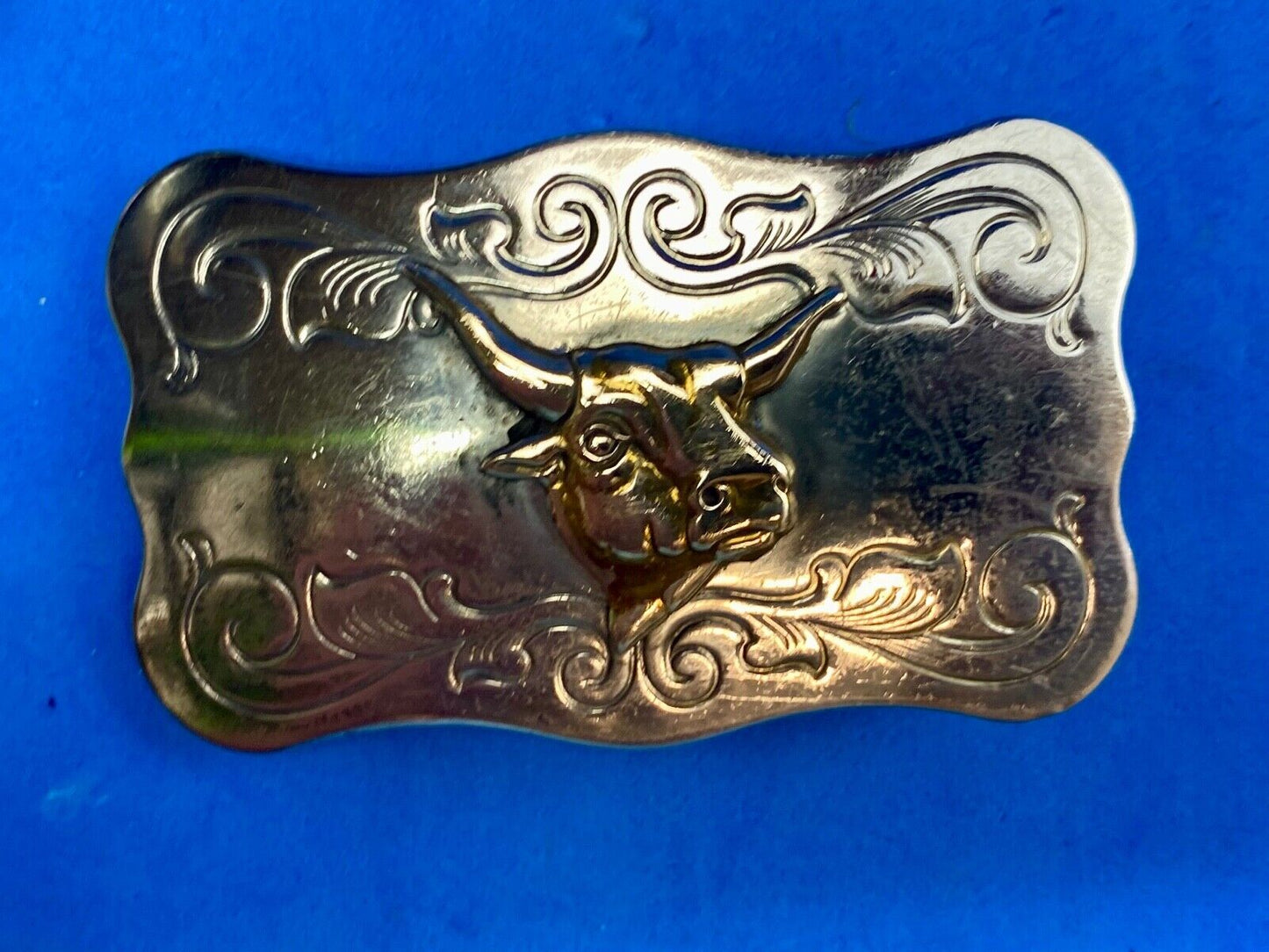 Vintage Chaimbers Nickel Silver Cow Steer Head bust belt buckle