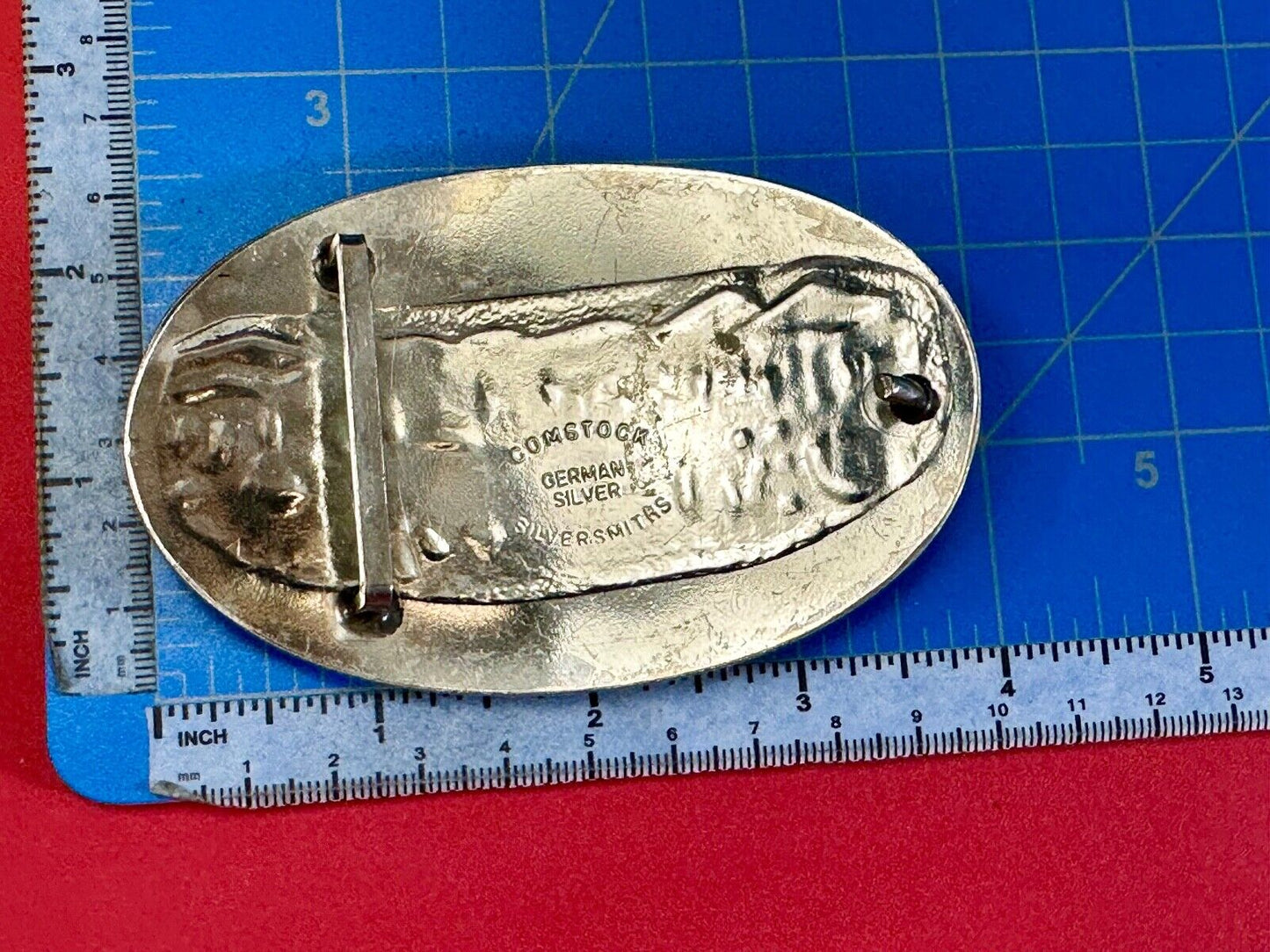 Vintage COMSTOCK CUTTING HORSE Hand Engraved German Silver Belt Buckle