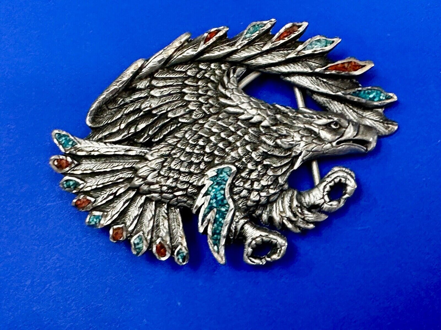 Turquoise Coral Cut Out Hunting Attacking Eagle 2002 Enchantment Belt Buckle