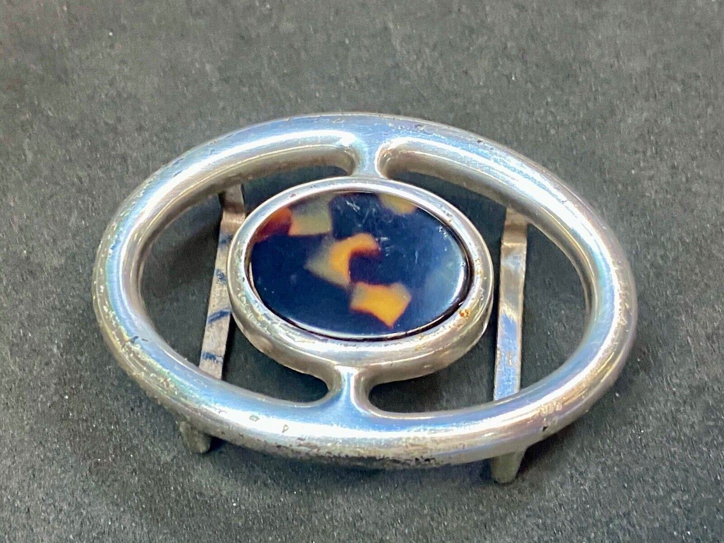 Vintage enamel? centerpiece on western silver tone see though 2.5" belt buckle