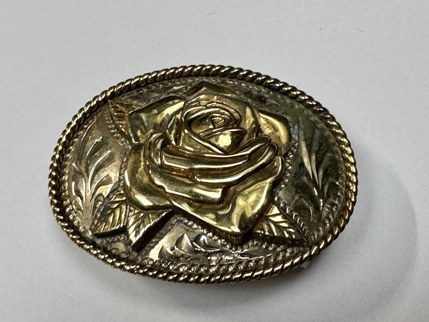 THE ROSE flower - Raised ADM mixed metal western ornate belt buckle