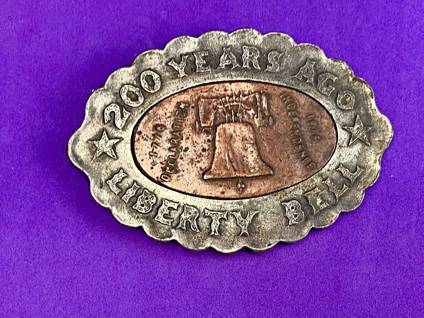 VINTAGE 200 Years Ago Liberty Bell Belt Buckle Bergamot Y-37