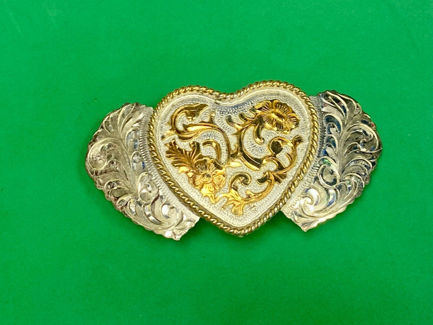 Three Hearts Flower Ornate Quality! Jg Hallmark Vintage Belt Buckle