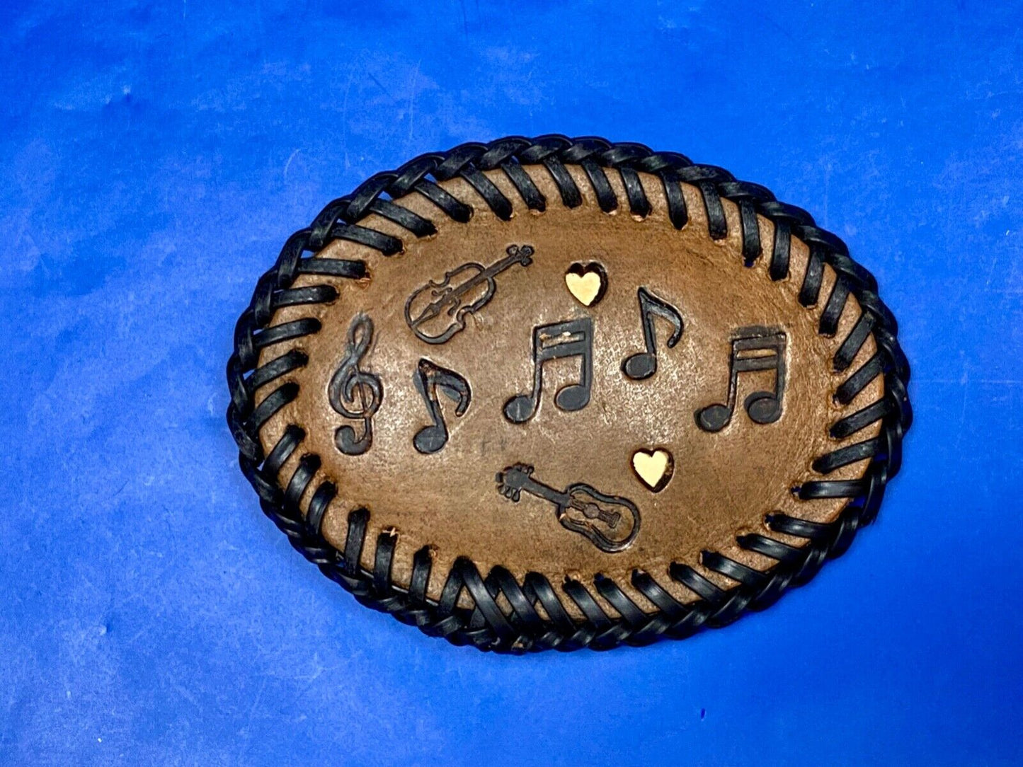Vintage Eight 16Th Notes Violin Bass Treble Clef Musicians Leather Belt Buckle