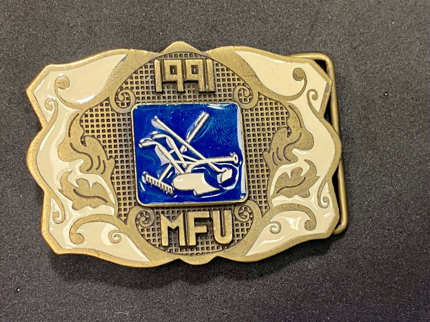1991 Mfu Landscaping Service Company Promotional Western Framed Belt Buckle