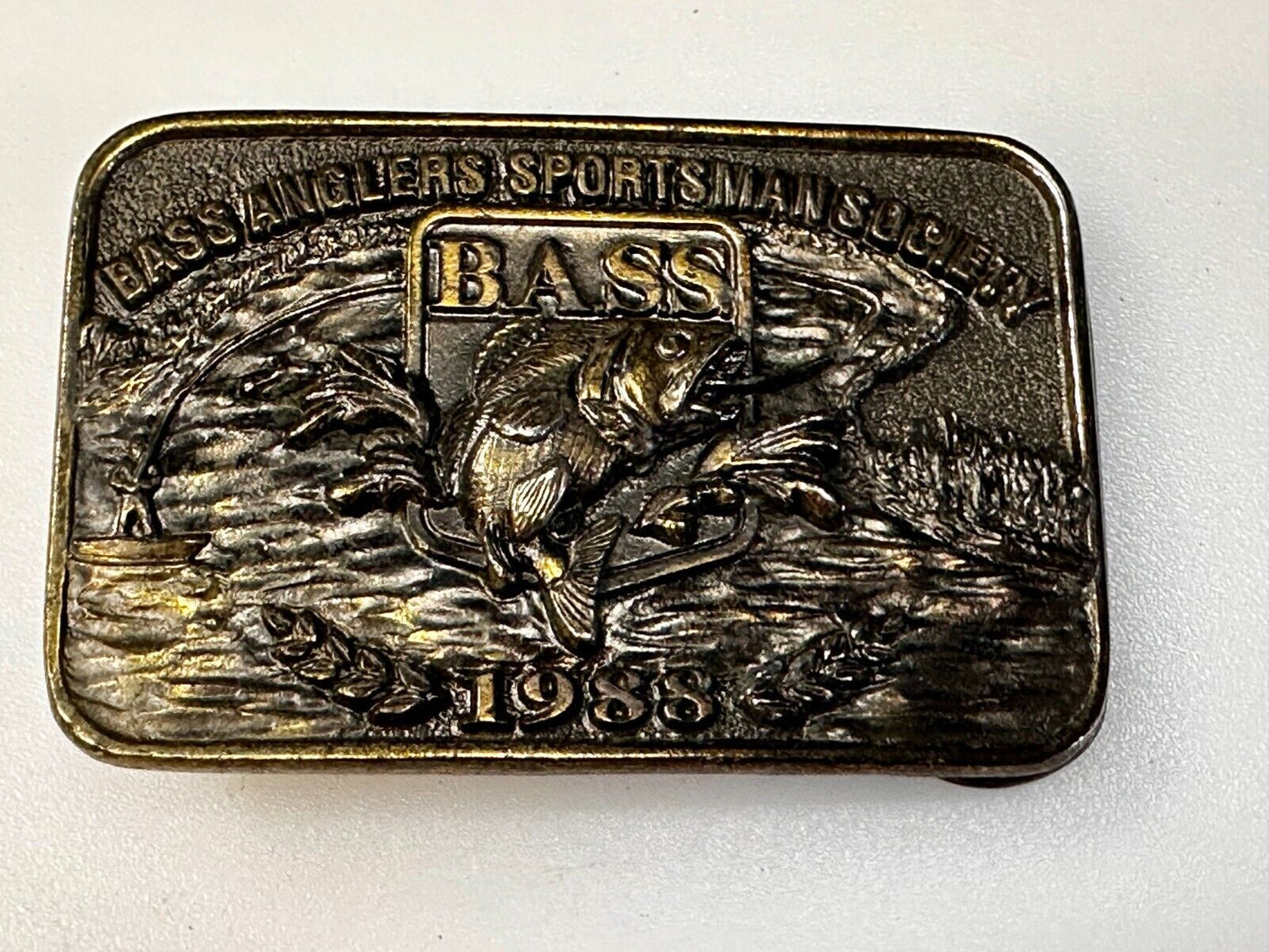 1988 Bass Anglers Sportsman Society Great American 3" Belt Buckle Co