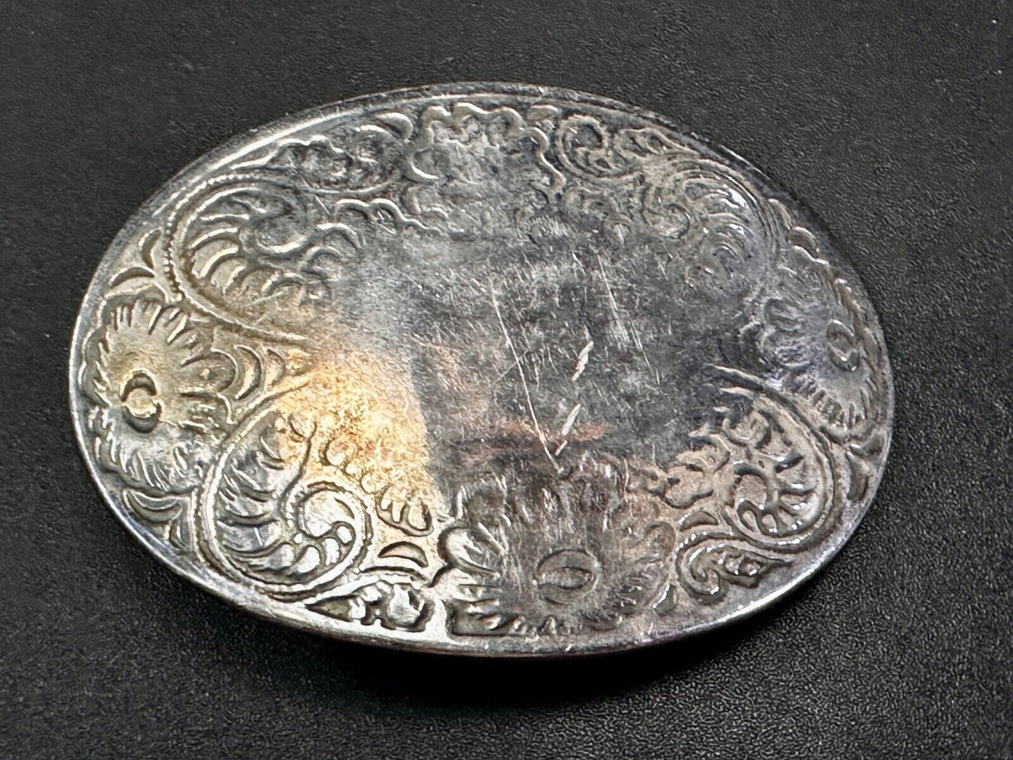 Vintage 3" wide western flower swirl design belt buckle