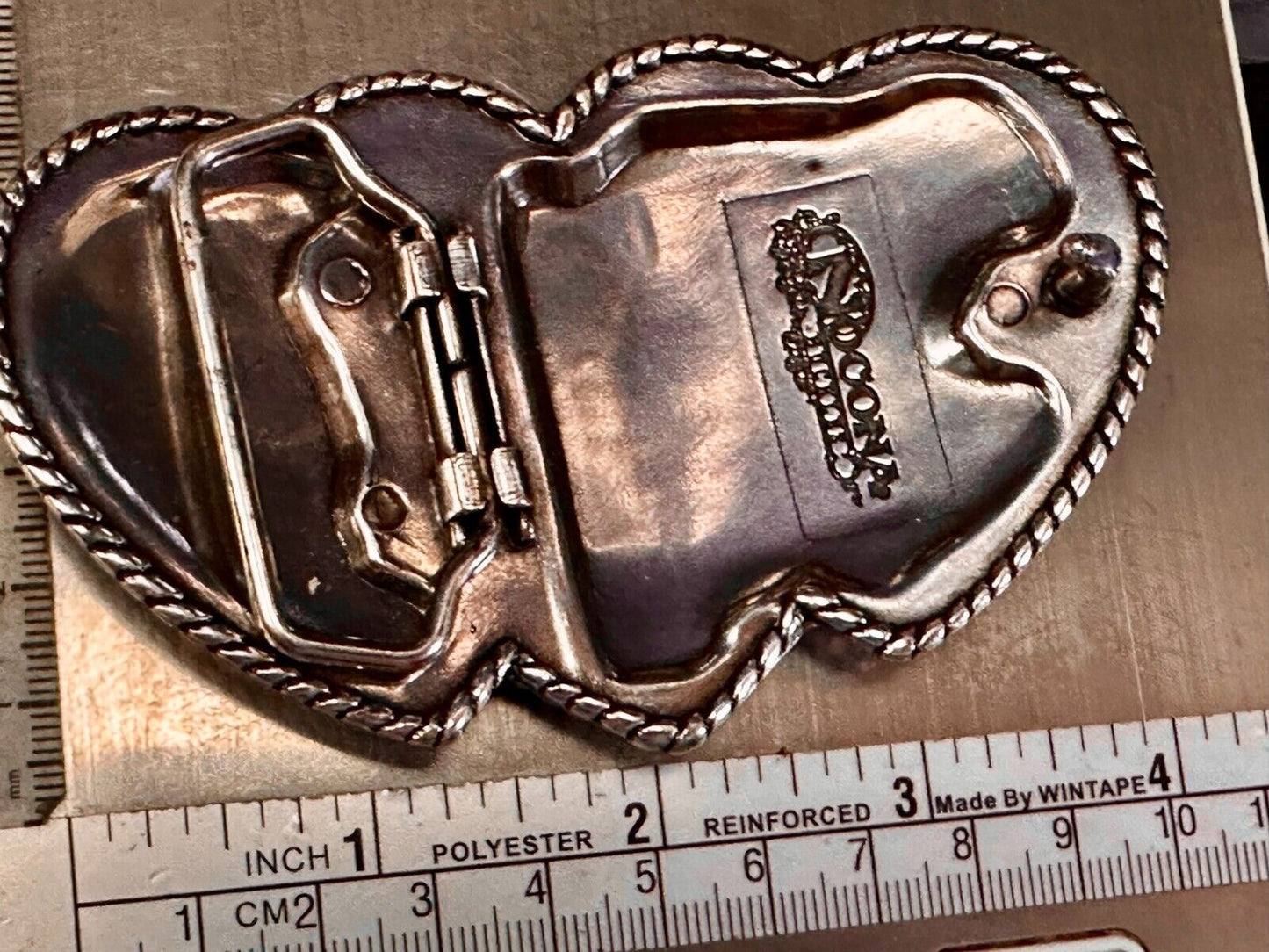 Triple / 3 Hearts - Rhinestone accented Silver tone cutout western Belt Buckle