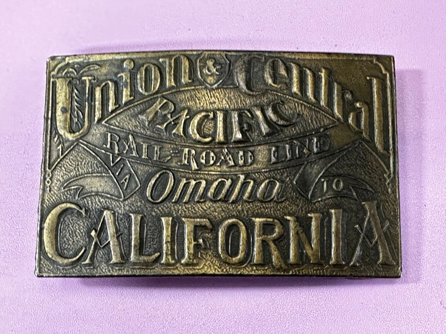 Union Central Pacific Railroad Line Omaha - California P-38 Bergamot Belt Buckle