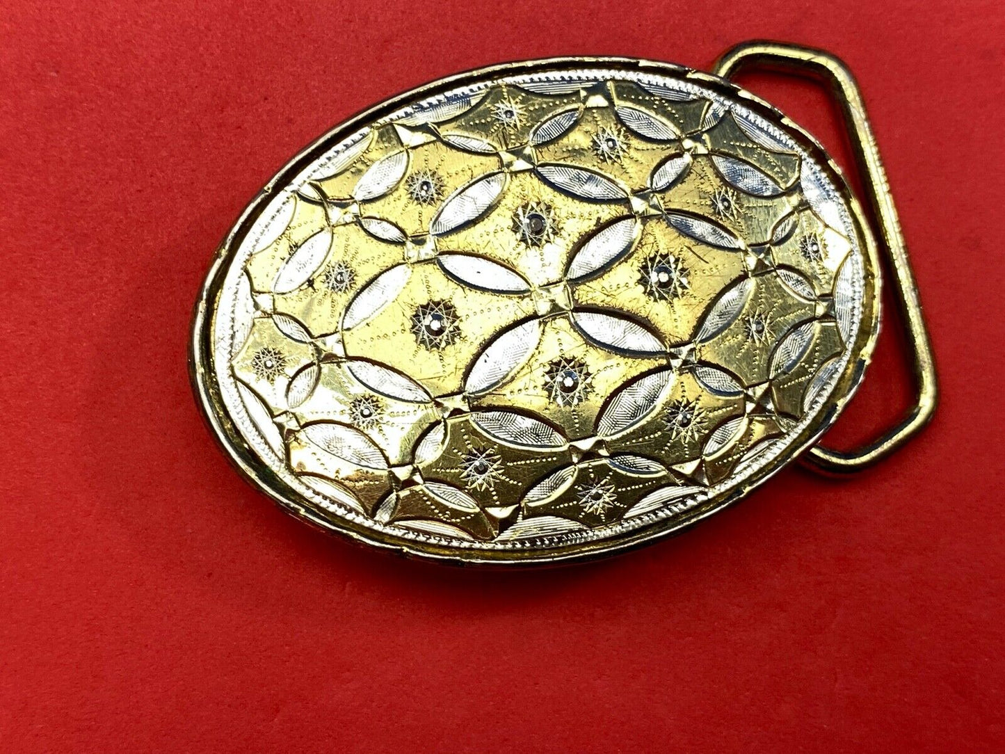 Simple mixed metal western belt buckle - zig zag pattern signed W