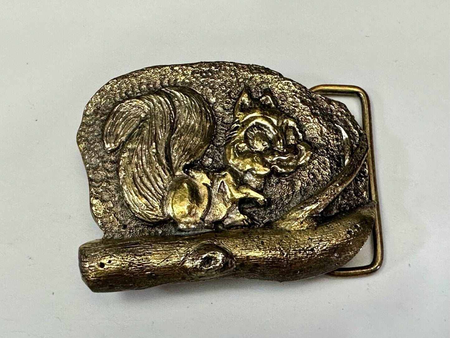Adorable Chipmunk on tree branch vintage belt buckle by M&M Chicago