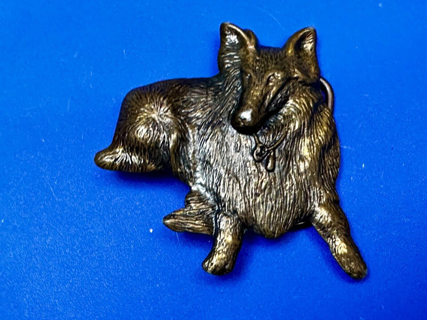 Adorable Collie Dog Breed Lassie Sitting Breeder Owner Vtg. CutoutBelt Buckle