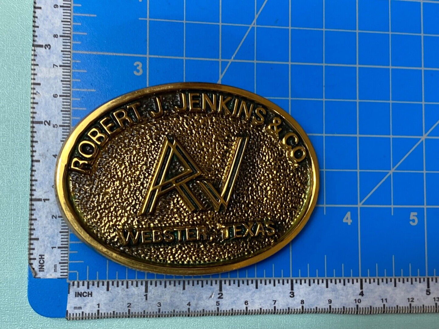 Vintage 1983 Robert Jenkins and co Webster Tx solid brass belt buckle by BTS