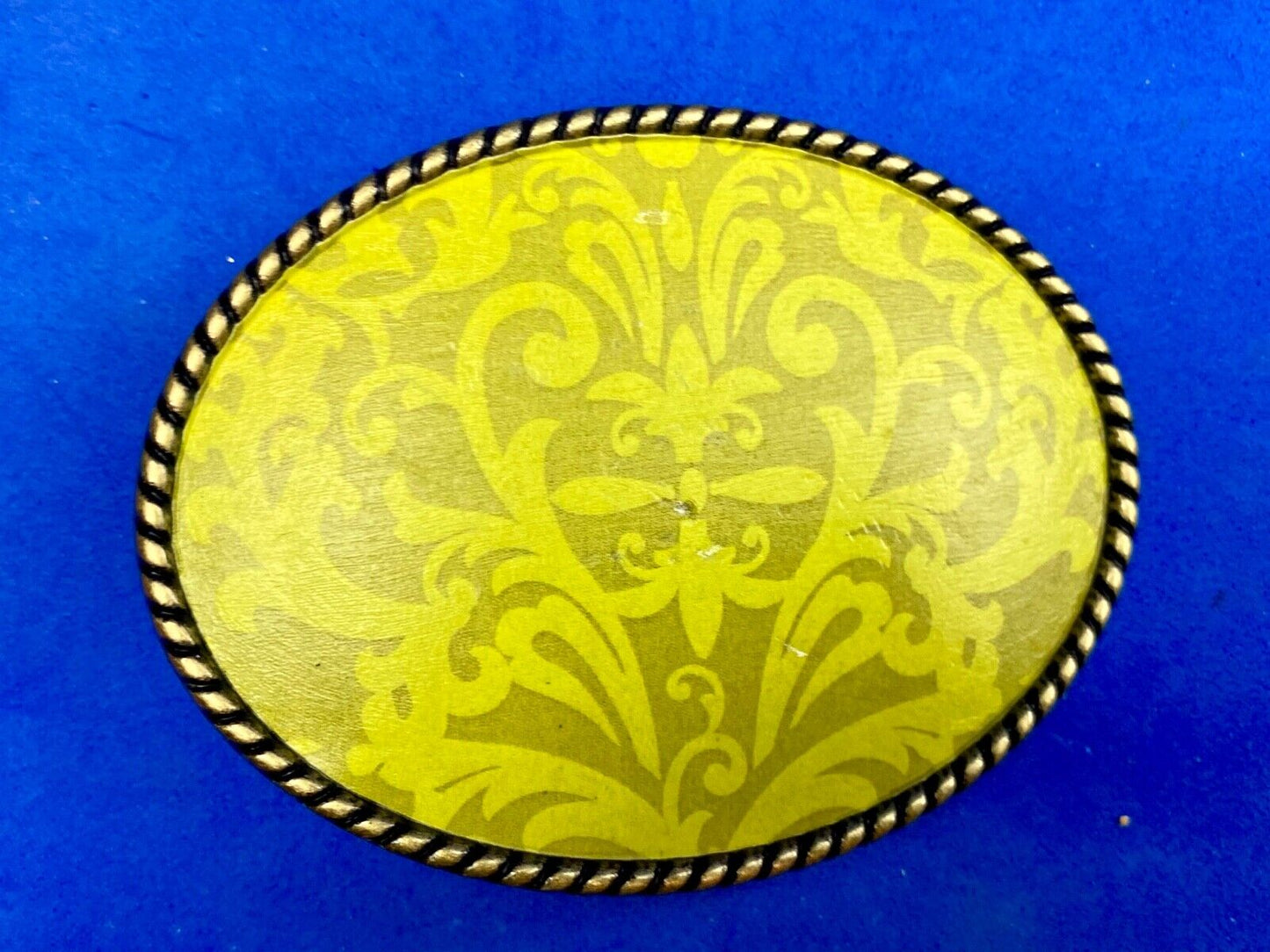 Vintage bright lime green wallpaper pattern belt buckle by Ivan