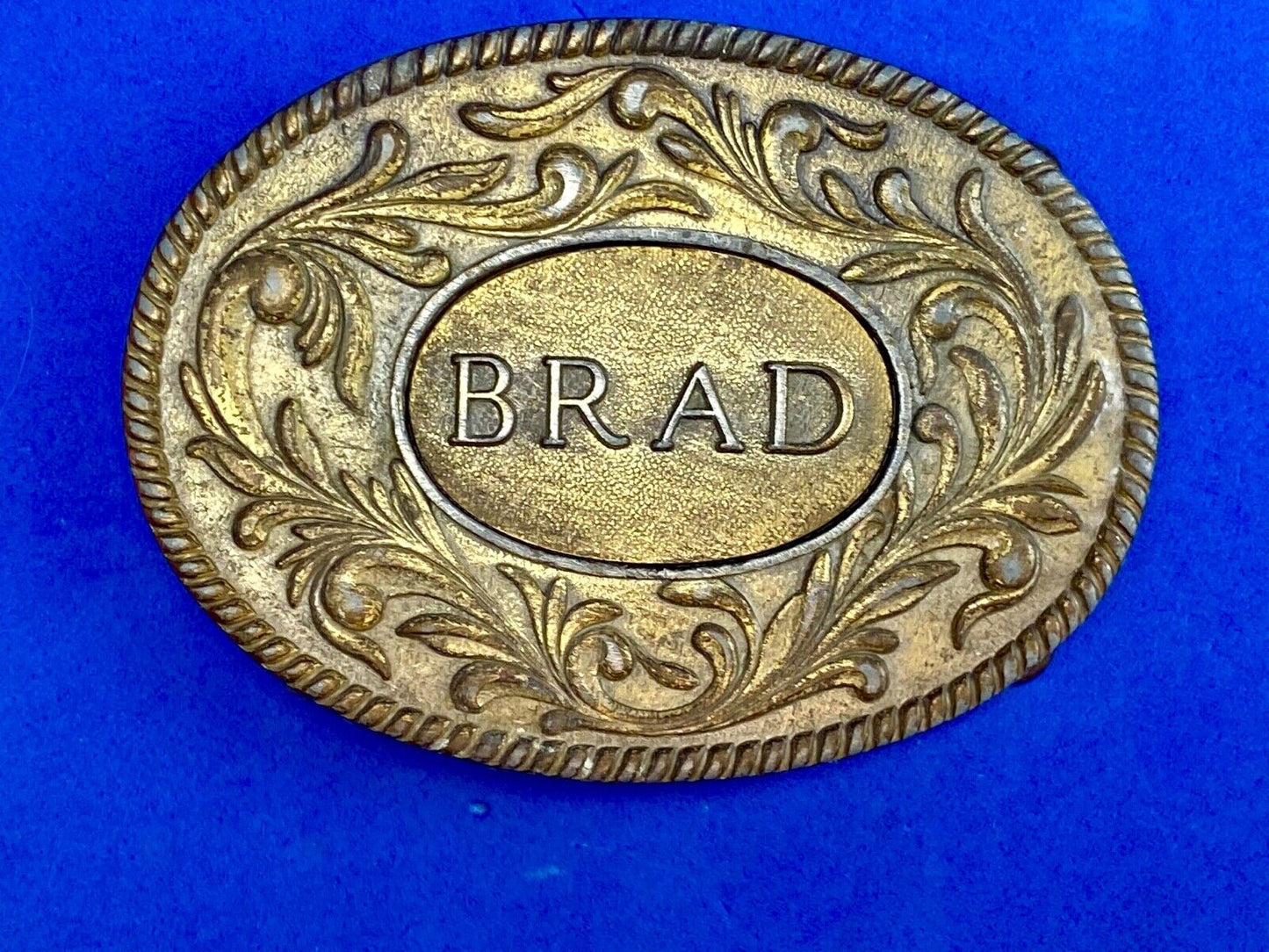 Vintage 70's The KINNEY Co BRAD Name western flower swirl Belt Buckle