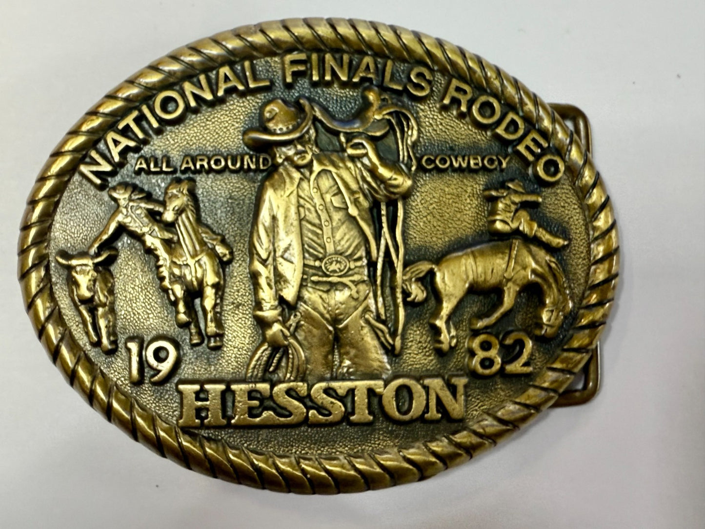 1982 Hesston NFR National Finals Rodeo All Around Cowboy Vintage Belt Buckle