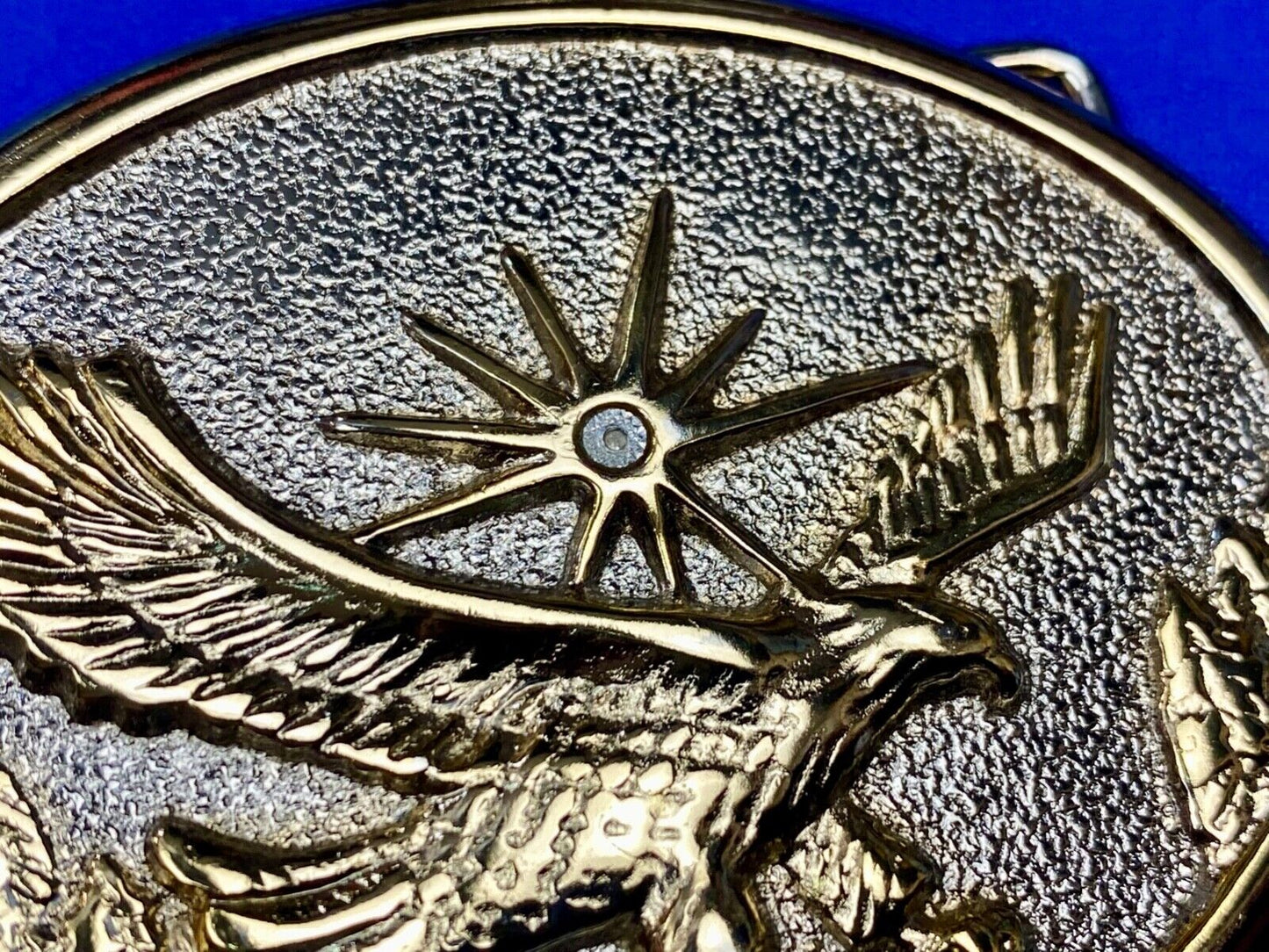 Vintage Eagle Flying Over Mountains W/ Sunburst two tone oval belt buckle