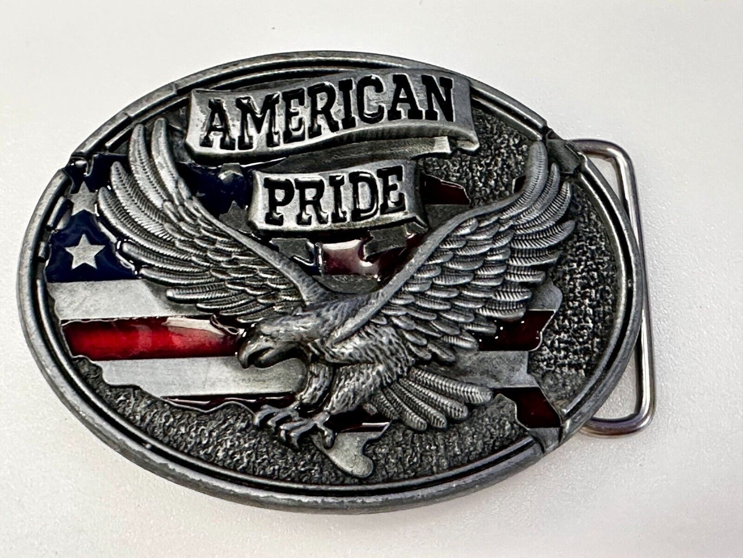 American Pride -Soaring Flying Eagle USA Flag Silver Color Patriotic Belt Buckle