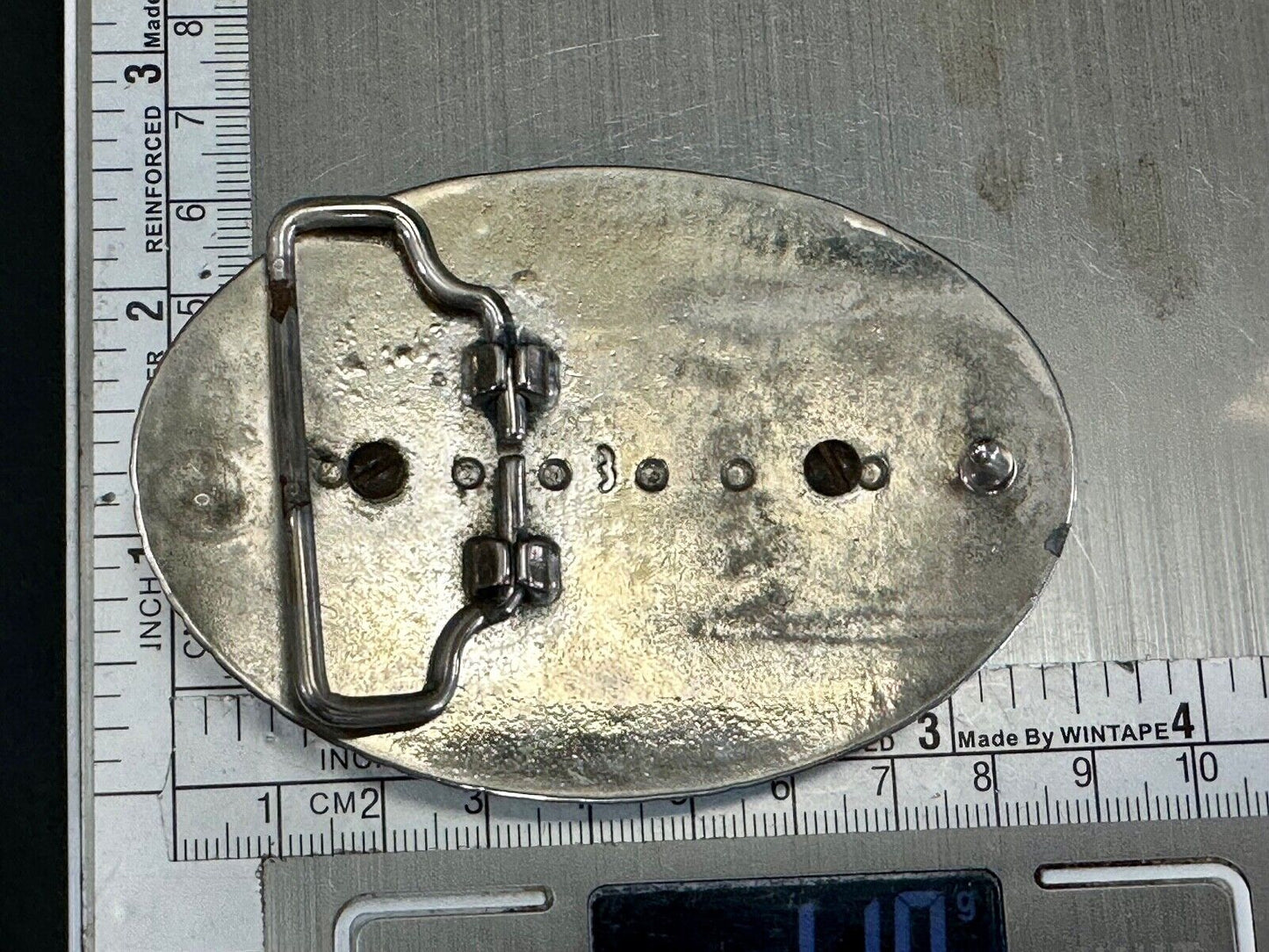 Vintage cabochon cab stone centerpiece on western silver tone belt buckle