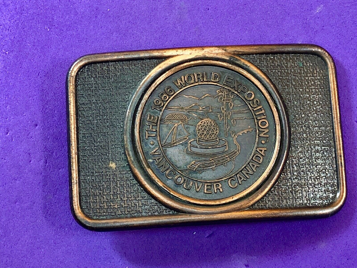 1986 World Exposition Vancouver Canada Souvenier Belt Buckle Copper Color