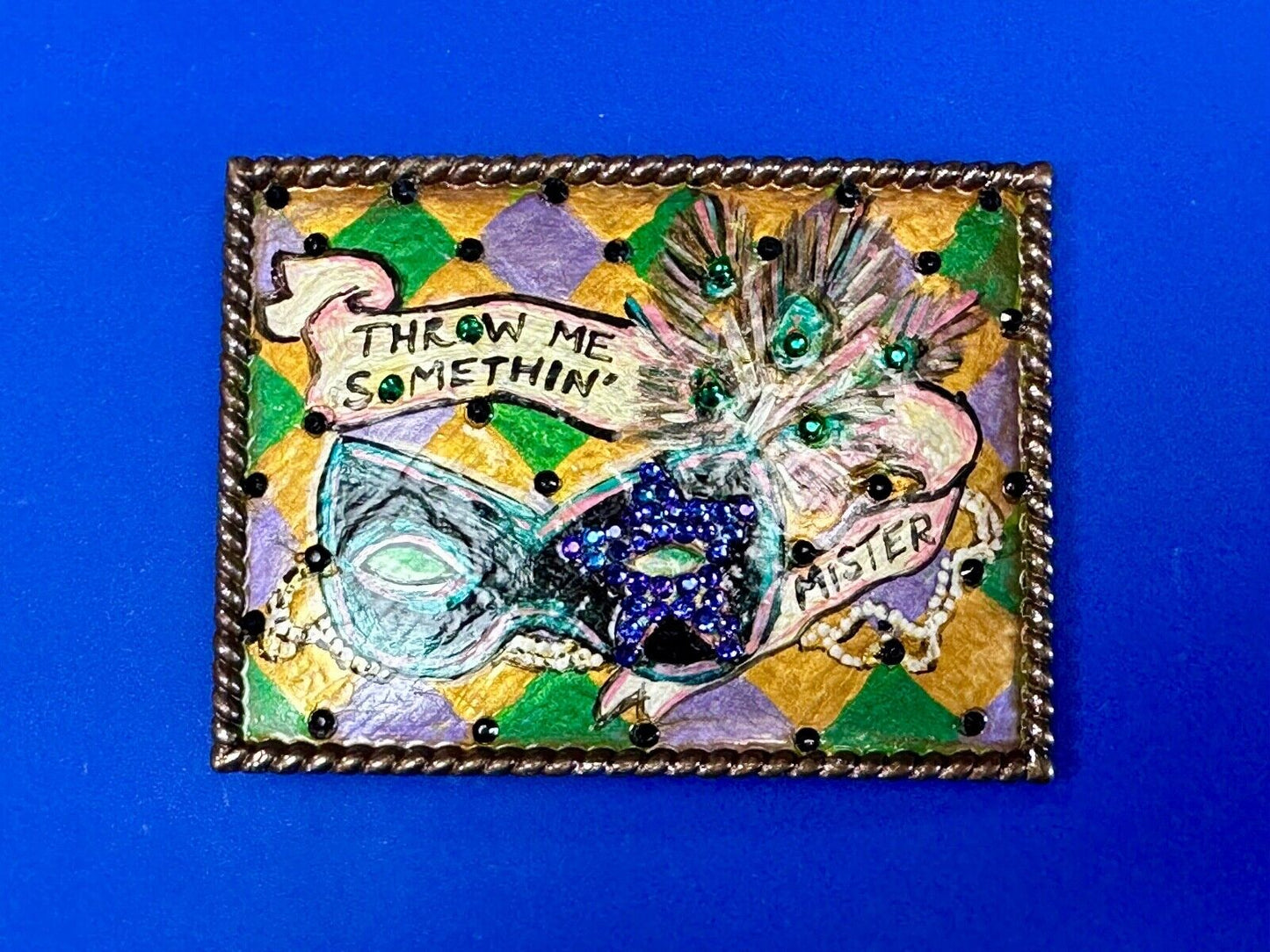 Unique Theatre Stage Show artisan belt buckle - Throw me something mister!