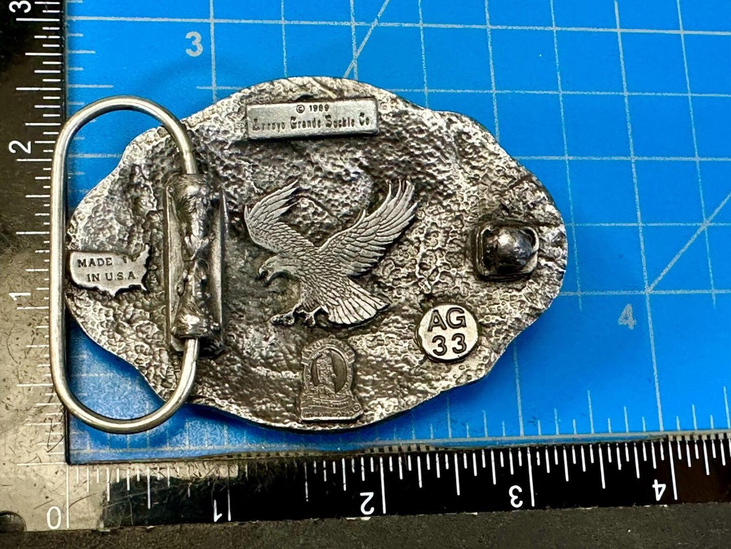 American Bald Eagle Flying Hunting Silver Tone 1989 Arroyo Grande Belt Buckle
