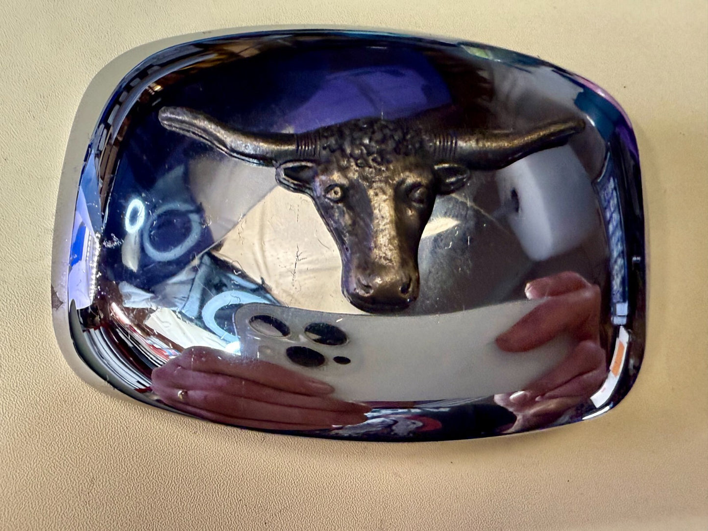 Vintage Chambers Texas Longhorn Two Tone HIGHLY REFLECTIVE Beveled Belt Buckle