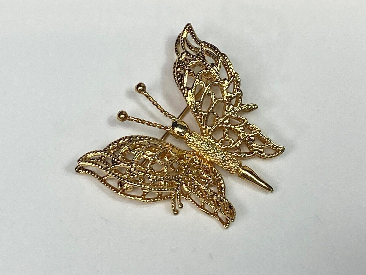 Vintage 1970'S Signed Monet Double-Wing Butterfly Gold Tone Brooch Pin