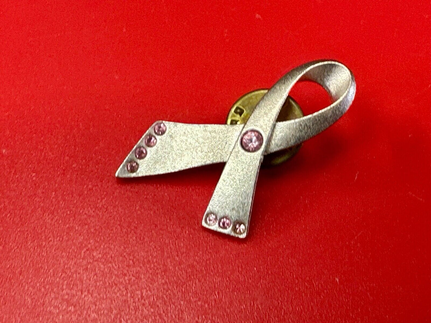 Avon signed cancer awareness vintage brooch pin with pink rhinestone