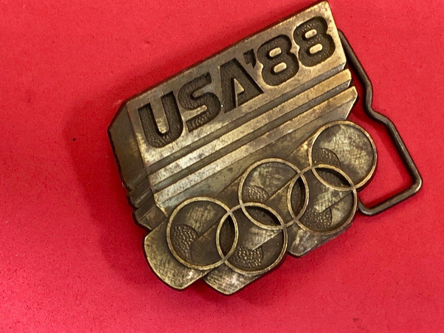 1988 Olympics Brass Metal Belt Buckle Team USA Mens Vintage Rings Seoul Korea 88