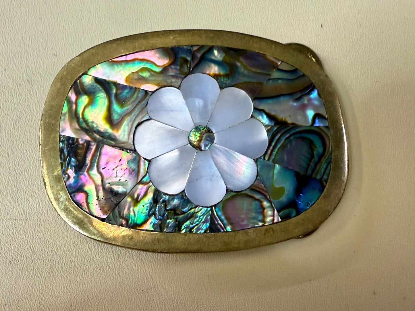 Beautiful Flower - Inlay Inlaid Mother Of Pearl And Abalone Shell Belt Buckle