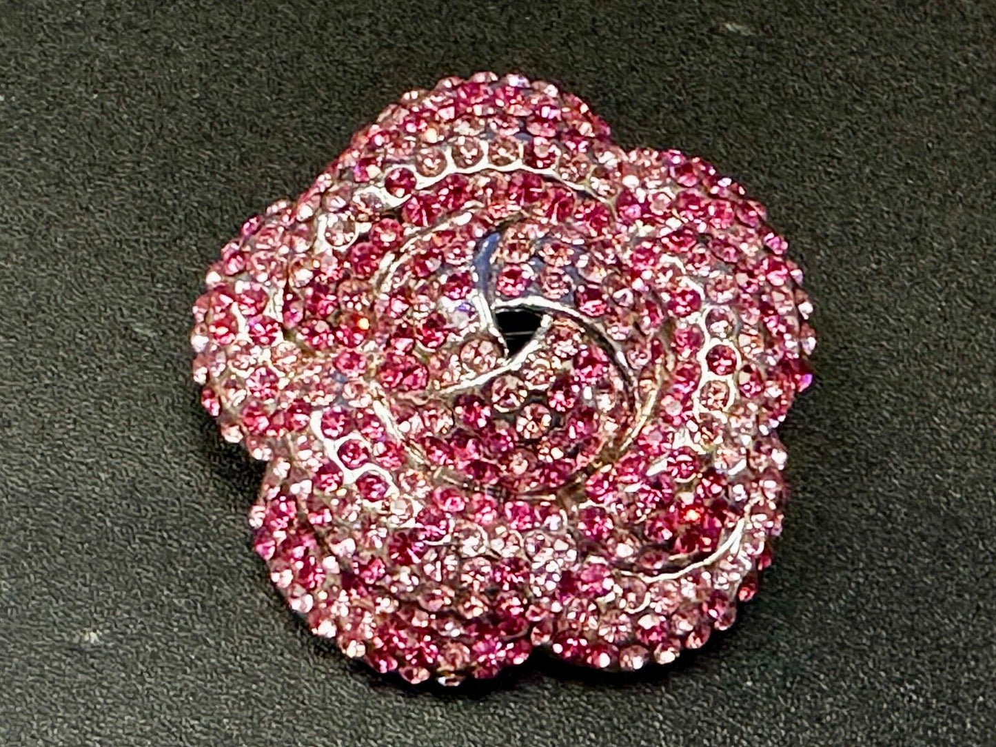Beautiful Flower Blossom Red Rhinestone Covered Silver Tone Brooch Pin by Y&J