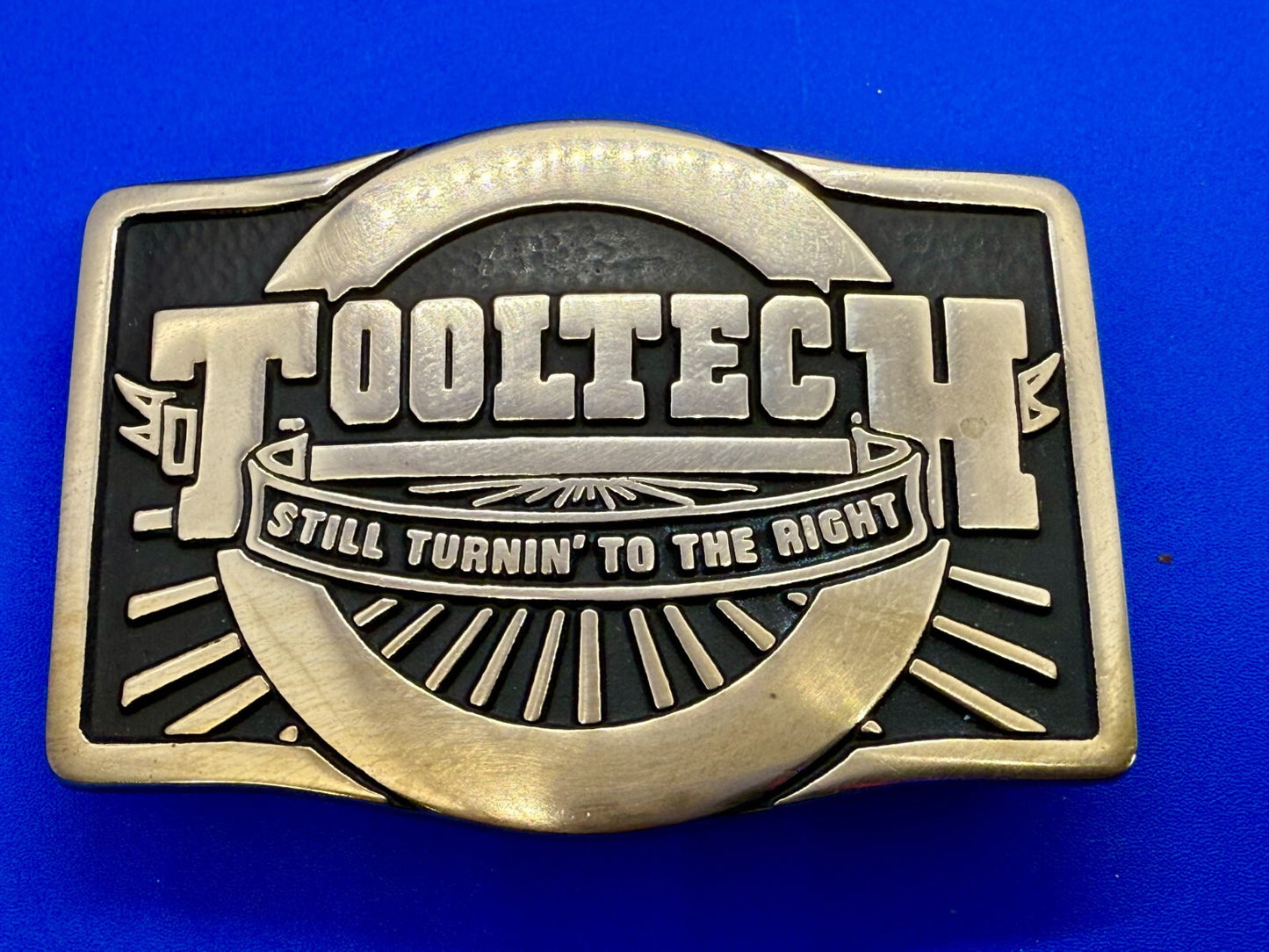 Tooltech Still Turnin To The Right Solid Brass VTG 1984 Anacortes Belt Buckle