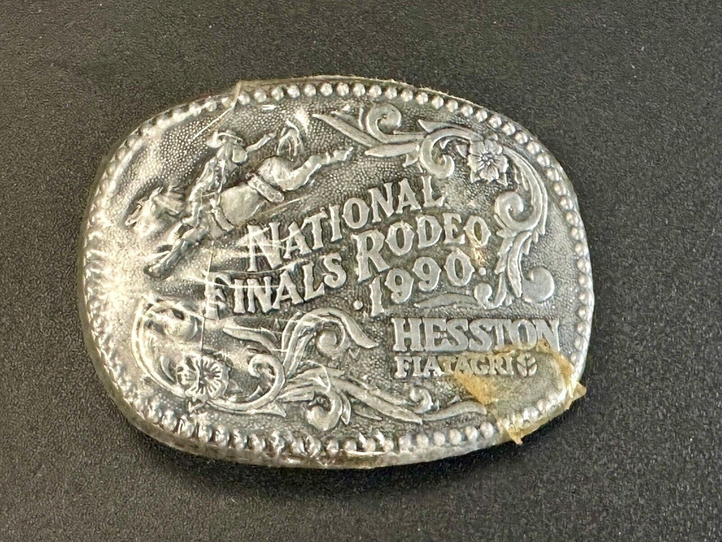 1990 Youth Size Hesston National Finals Rodeo Bull Riding Cowboys belt buckle