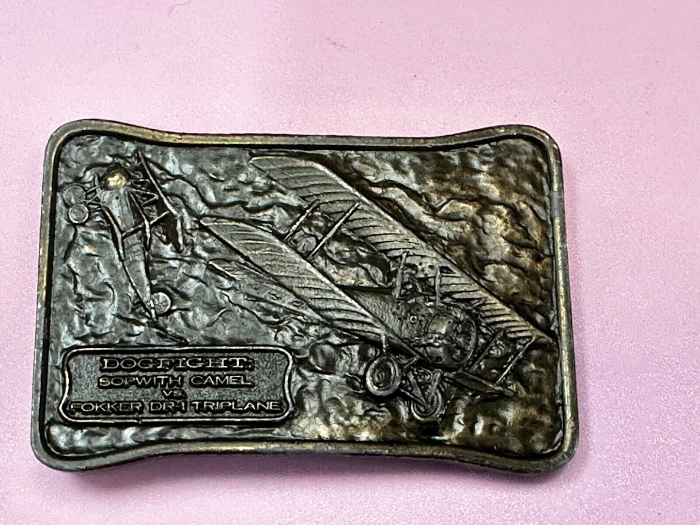 Airplane Dogfight - Sopwith Camel vs. Fokker DR-1 Triplane Vintage Belt Buckle