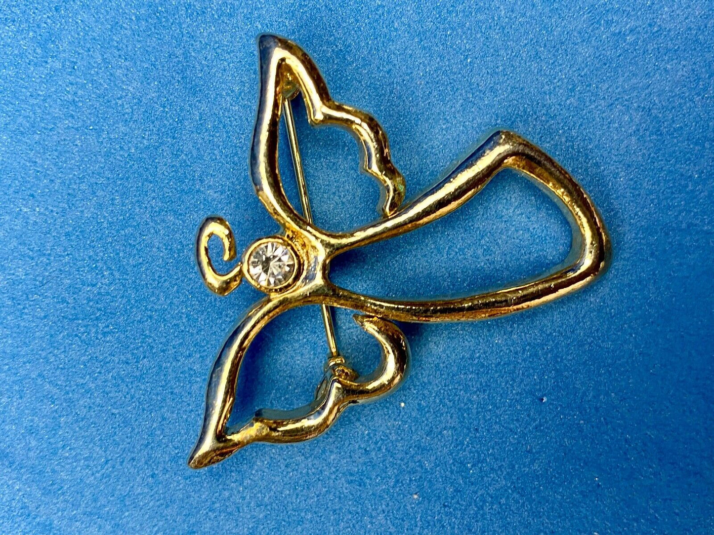 Vintage AJMC Angel Cutout Gold Tone with Rhinestone Brooch Pin Costume Jewelry