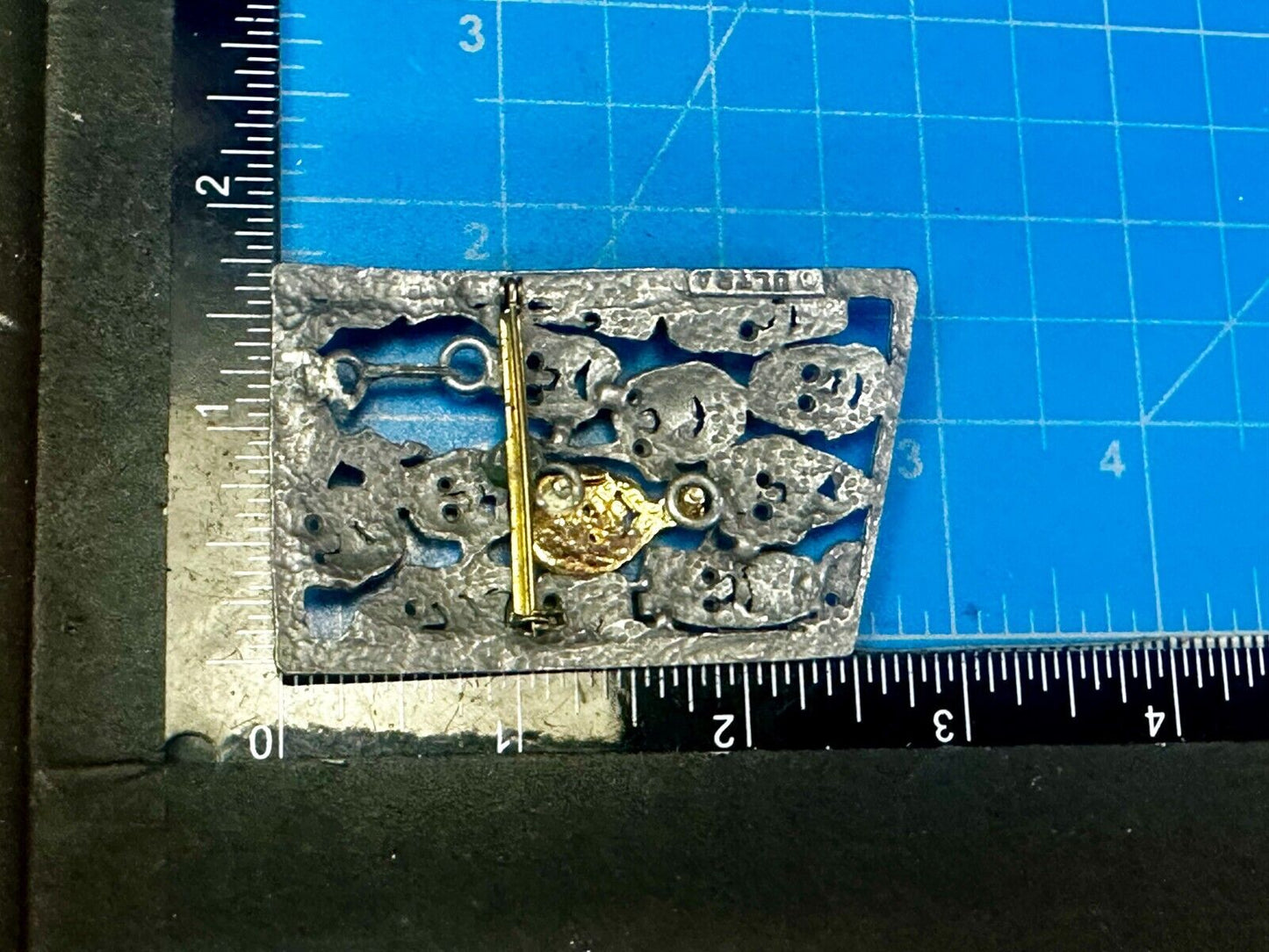 The Standout! Many Faces in Asymmetric Frame Vintage Pewter Brooch Pin by Ultra