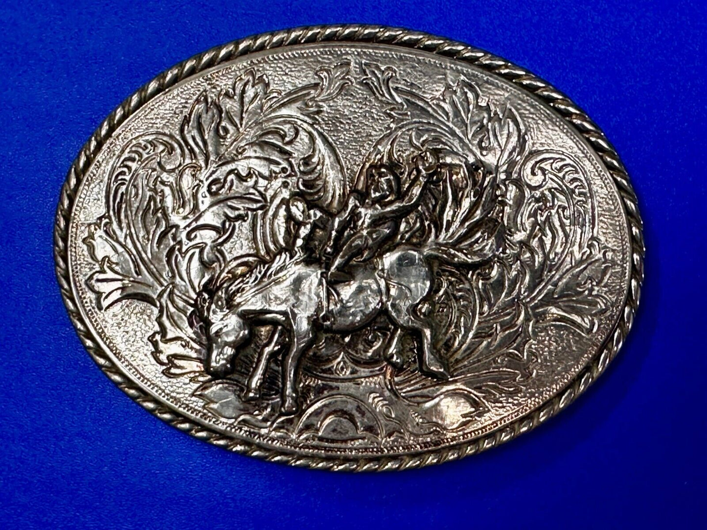 Taming the Wild Western Horse Vintage silver tone oval Belt Buckle