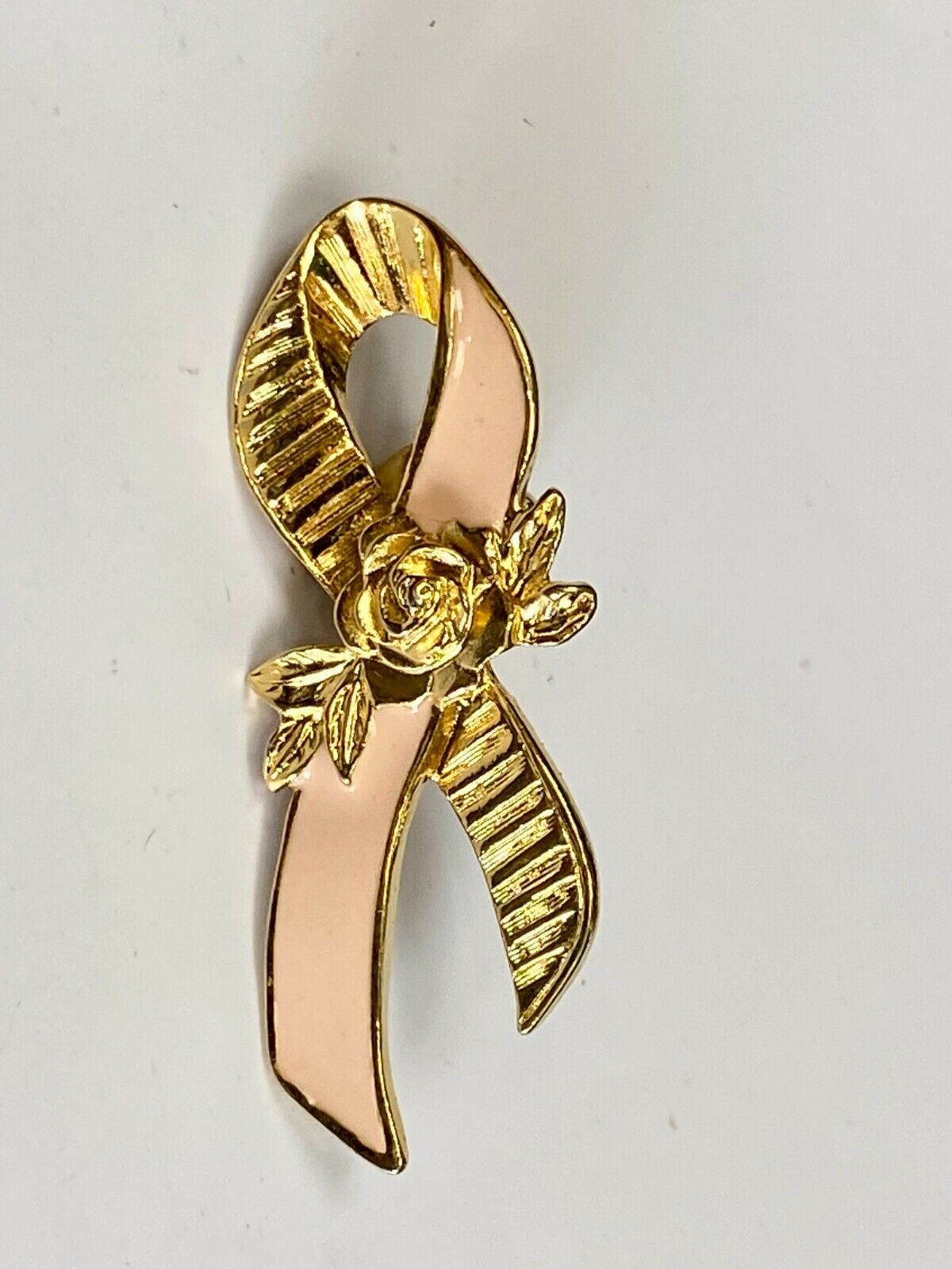 Avon Breast Cancer Awareness Lapel Pin Pink Tie Ribbon Flower Roses Brooch Pin