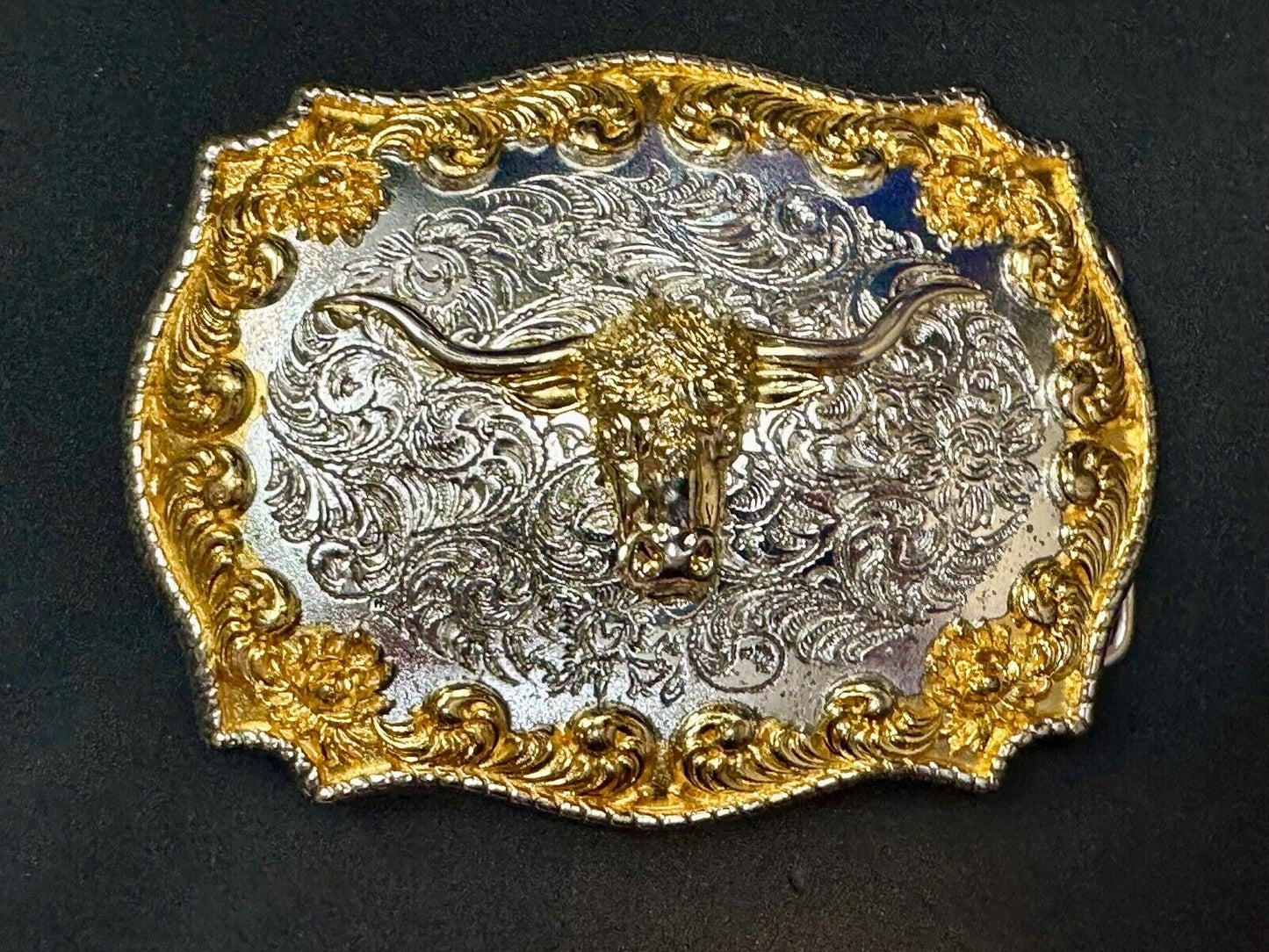 Texas longhorn - Two tone highly Detailed Western Belt Buckle by Jeans Friend