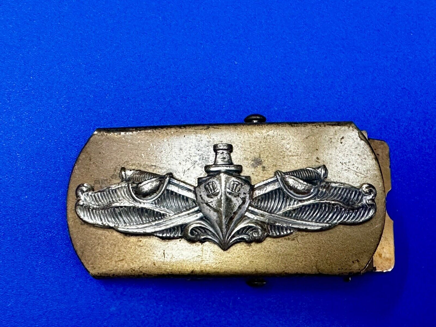 US Navy Air Warfare Specialist Military Silver Brass Tone Vintage Belt Buckle