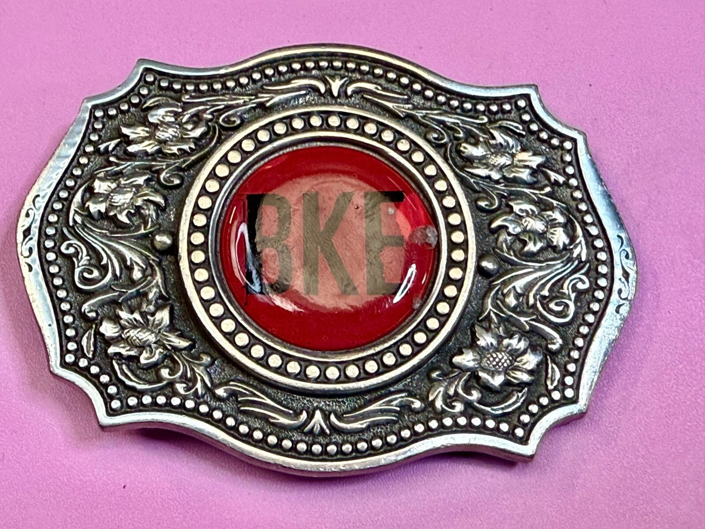 BKE Custom Letters? Centerpiece on Vintage Fine Pewter 2004 Belt Buckle